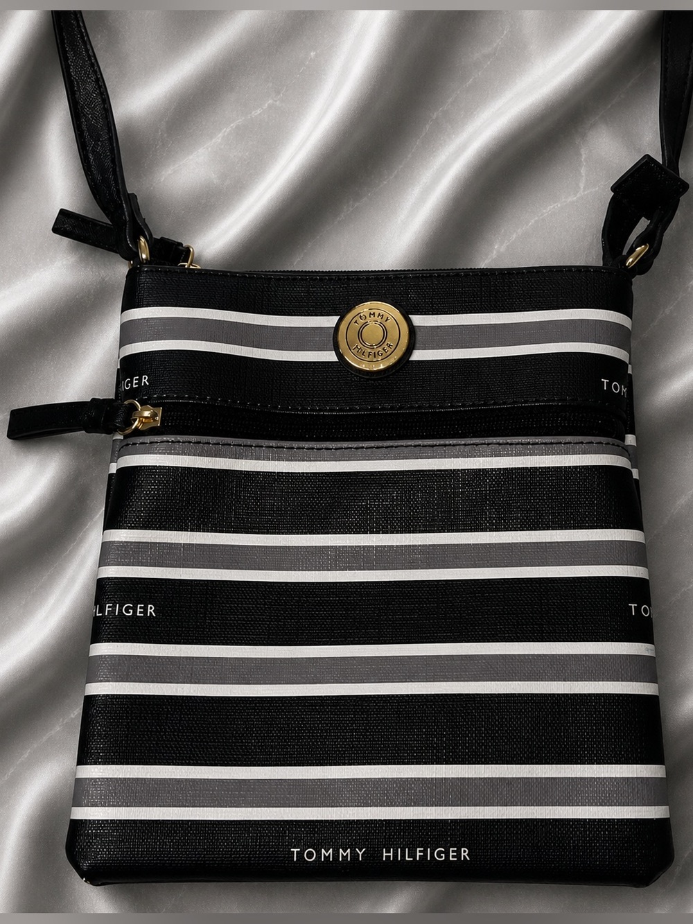 Tommy Hilfiger ✨- Monotone Striped Crossbody Bag with Gold Logo
